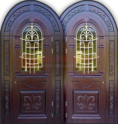 Индивидуальная арочная дверь со стеклом и ковкой ДА-19 в Белгороде