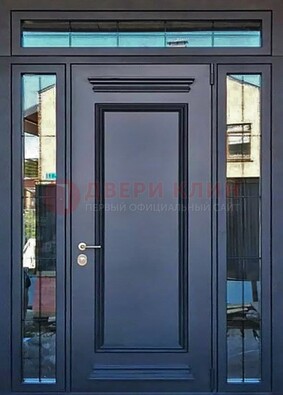 Черная металлическая дверь с фрамугой и филенкой ДФГ-19 в Белгороде