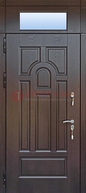 Железная дверь с фрамугой в коричневом цвете ДФГ-22 в Белгороде