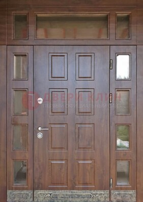 Стальная дверь МДФ со стеклом и фрамугами для дома ДФГ-29 в Белгороде