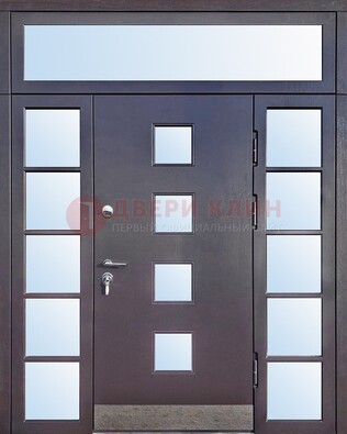 Современная железная дверь со стеклом и фрамугами ДФГ-4 в Белгороде