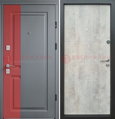Серая с красной полосой металлическая дверь МДФ ДМ-245 в Белгороде