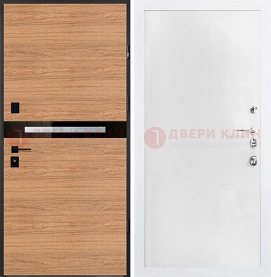 Железная коричневая дверь с МДФ в белом цвете ДМ-313 в Белгороде
