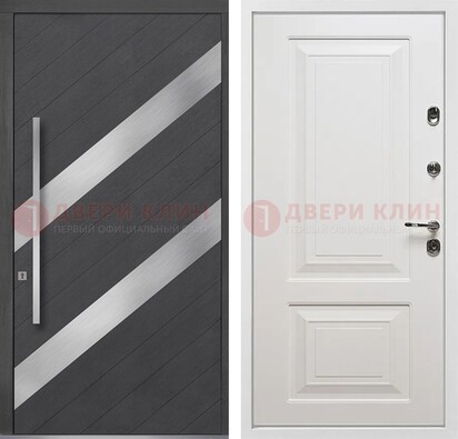 Серая входная дверь МДФ с металлическими вставками ДМ-325 в Белгороде