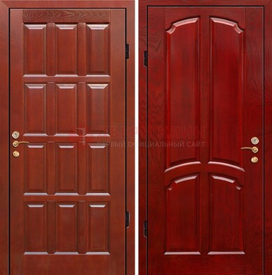 Красная металлическая дверь с массивом дуба ДМД-15 в Лыткарино