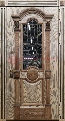 Железная дверь с массивом дуба со стеклом и ковкой ДМД-47 в Белгороде