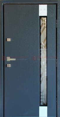 Серая стальная дверь с порошковым покрытием и стеклянной вставкой ДП-216 в Белгороде