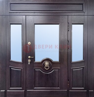 Филенчатая металлическая дверь с панелью МДФ и стеклом ДПР-102 в Белгороде