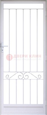 Белая стальная решетчатая дверь с волютами ДР-30 в Белгороде