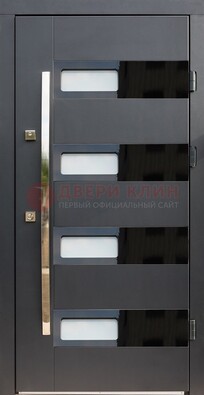 Черная стальная дверь МДФ хайтек со стеклом ДС-16 в Белгороде