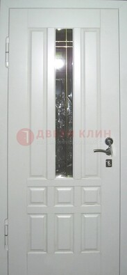 Белая металлическая дверь со стеклом ДС-1 в загородный дом в Белгороде