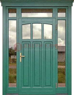 Зеленая металлическая дверь МДФ со стеклом ДС-43 в Белгороде