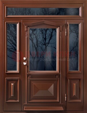 Коричневая металлическая дверь со стеклом ДС-67 в Белгороде