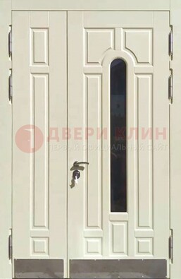Белая двухстворчатая металлическая дверь со стеклом ДС-71 в Белгороде