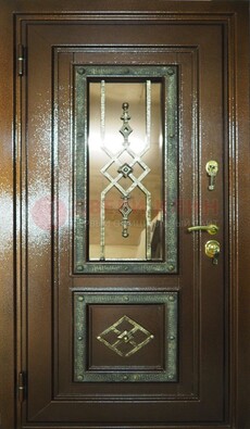 Теплая входная дверь со стеклом и ковкой разноцветной ДСК-13 в Белгороде