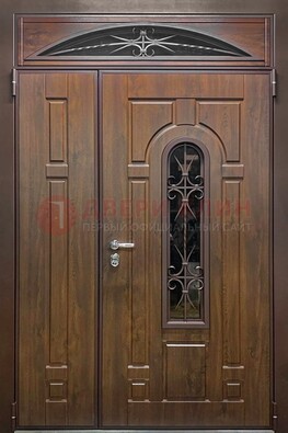 Большая металлическая дверь со стеклом и ковкой ДСК-145 в Белгороде