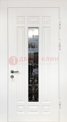 Белая стальная дверь винорит со стеклом и ковкой ДСК-191 в Белгороде