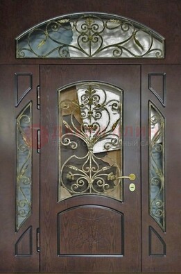 Входная дверь Винорит со стеклом и ковкой и фрамугами ДСК-213 в Белгороде
