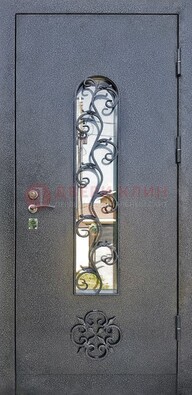 Темная стальная дверь Порошок со стеклом и ковкой ДСК-217 в Белгороде