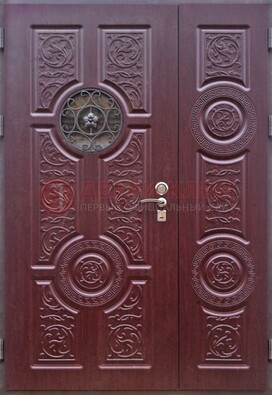 Красная железная дверь Винорит со стеклом и ковкой ДСК-235 в Белгороде