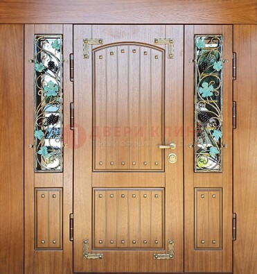 Железная дверь Винорит со стеклом и ковкой лозы ДСК-236 в Белгороде