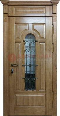 Металлическая дверь массив со стеклом и ковкой для дома ДСК-246 в Белгороде