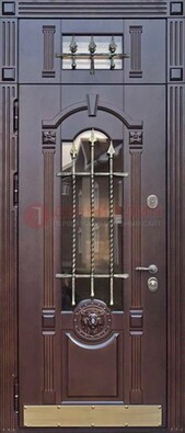Металлическая дверь массив со стеклом и ковкой с фрамугой ДСК-249 в Белгороде