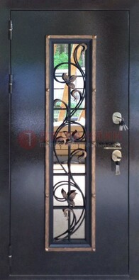 Железная дверь с порошковым напылением стеклом и ковкой ДСК-279 в Белгороде