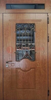 Металлическая входная дверь со стеклом и ковкой для дома ДСК-96 в Белгороде