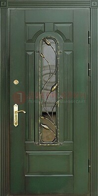 Железная дверь со стеклом и ковкой ДСК-9 для офиса в Белгороде