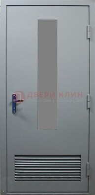 Серая металлическая техническая дверь с декоративной вставкой ДТ-14 в Белгороде
