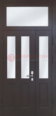 Черная тамбурная дверь со стеклянными вставками ДТМ-38 в Белгороде
