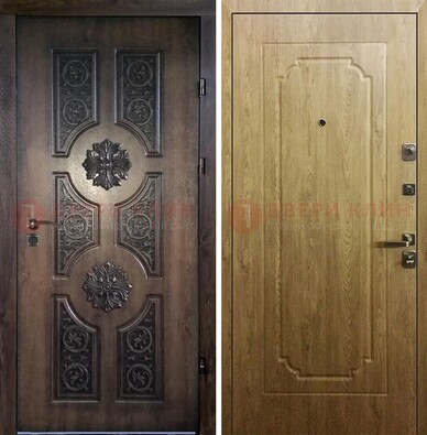 Железная коричневая дверь с виноритом и Золотой дуб внутри ДВТ-101 в Белгороде