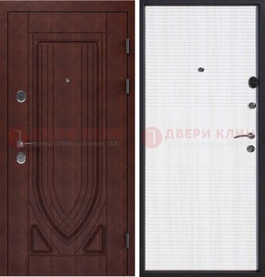 Уличная темная филенчатая дверь с виноритом и МДФ Белый ясень ДВТ-141 в Серпухове
