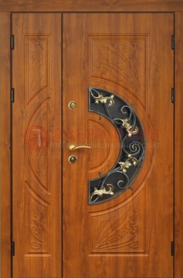 Входная дверь цвета золотой дуб с виноритом и ковкой ДВТ-176 в Белгороде
