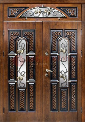 Входная двухстворчатая дверь с виноритом и ковкой ДВТ-183 в Белгороде