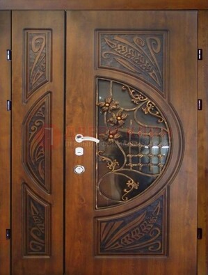Металлическая дверь с виноритом и резной панелью внутри ДВТ-70 в Белгороде