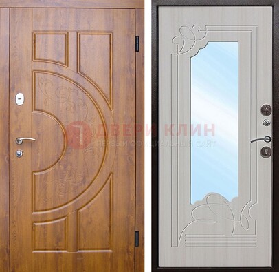 Коричневая металлическая дверь c МДФ с узором и зеркалом ДЗ-105 в Белгороде