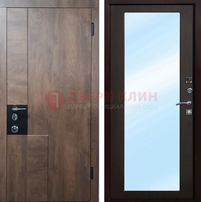 Коричневая металлическая дверь c МДФ с зеркалом ДЗ-106 в Белгороде
