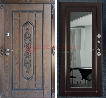 Уличная коричневая дверь c виноритом и МДФ Венге с зеркалом ДЗ-116 в Белгороде