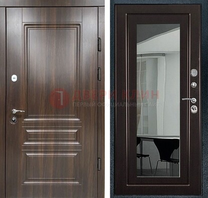 Железная коричневая дверь с МДФ Венге c зеркалом ДЗ-124 в Белгороде