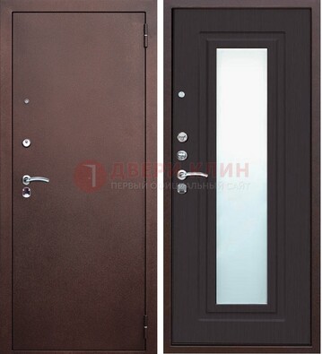 Коричневая металлическая дверь с зеркалом ДЗ-43 в Белгороде