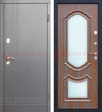Серая входная дверь со светлой МДФ и зеркалами внутри ДЗ-77 в Белгороде