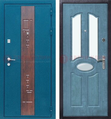 Голубая металлическая дверь МДФ с тремя зеркальными вставками ДЗ-78 в Белгороде