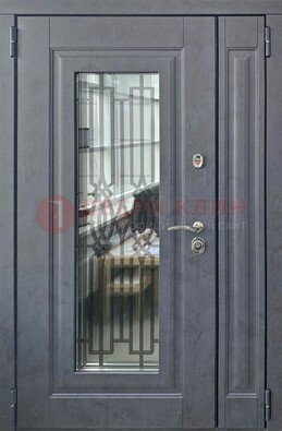 Серая стальная дверь Винорит со стеклом и ковкой ПЛ-29 в Белгороде